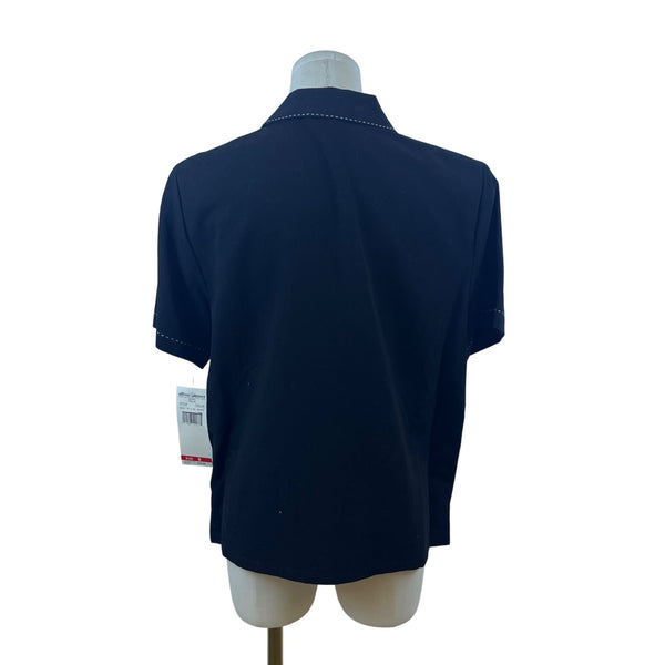 Alfred Dunner Women's Black Embroidered Floral Blouse Short Sleeve Size 8 - New