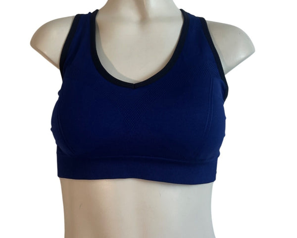 Vibe Sports Strappy Blue Sports Bra Womens Large Nylon/Spandex