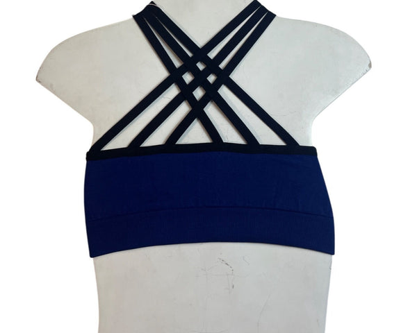 Vibe Sports Strappy Blue Sports Bra Womens Large Nylon/Spandex