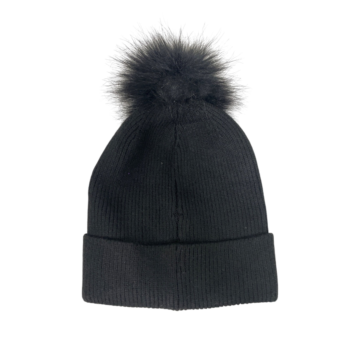 Steve Madden Womens Black Rayon Blend Faux Fur Pom Beanie Hat One Size Winter