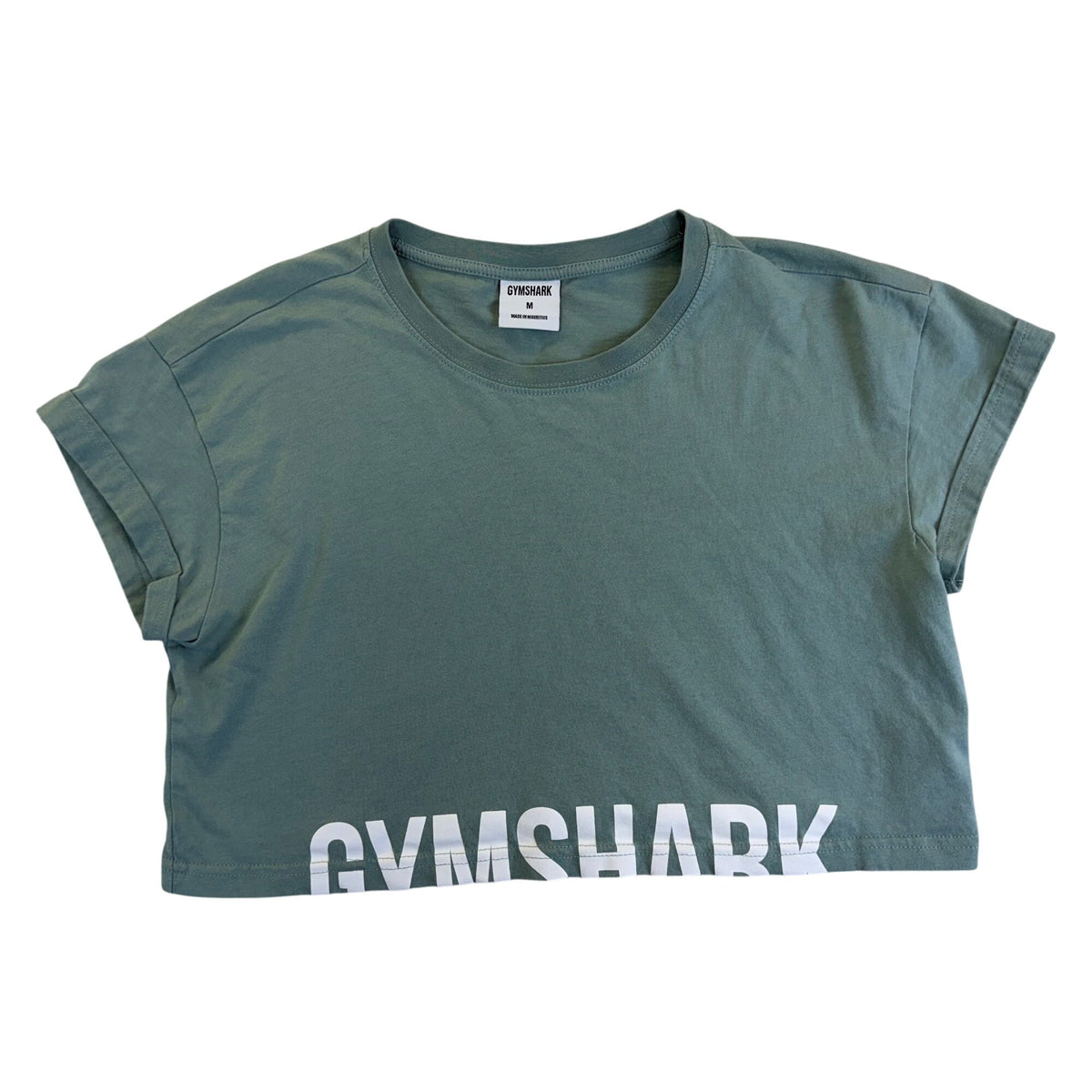 Gymshark Womens Green Cotton Crop Top Graphic Tee Size M Activewear Logo Print