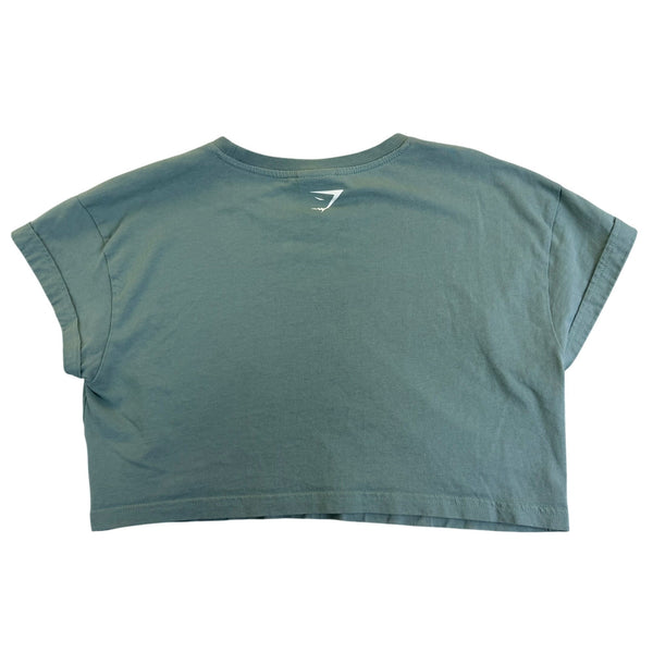 Gymshark Womens Green Cotton Crop Top Graphic Tee Size M Activewear Logo Print