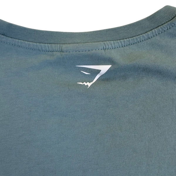 Gymshark Womens Green Cotton Crop Top Graphic Tee Size M Activewear Logo Print