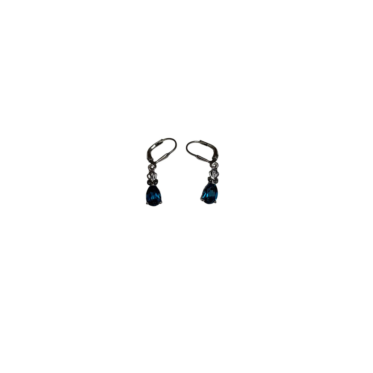 Elegant Womens Blue Dangling Crystal Earrings Gunmetal Finish Drop Style