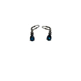 Elegant Womens Blue Dangling Crystal Earrings Gunmetal Finish Drop Style