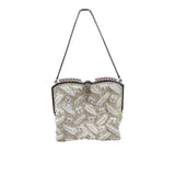 Vintage White Ivory Beads Clasp Closure Metal Handle Evening Clutch Sz S