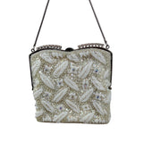 Vintage White Ivory Beads Clasp Closure Metal Handle Evening Clutch Sz S