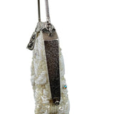 Vintage White Ivory Beads Clasp Closure Metal Handle Evening Clutch Sz S