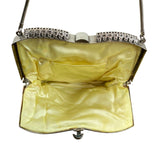 Vintage White Ivory Beads Clasp Closure Metal Handle Evening Clutch Sz S