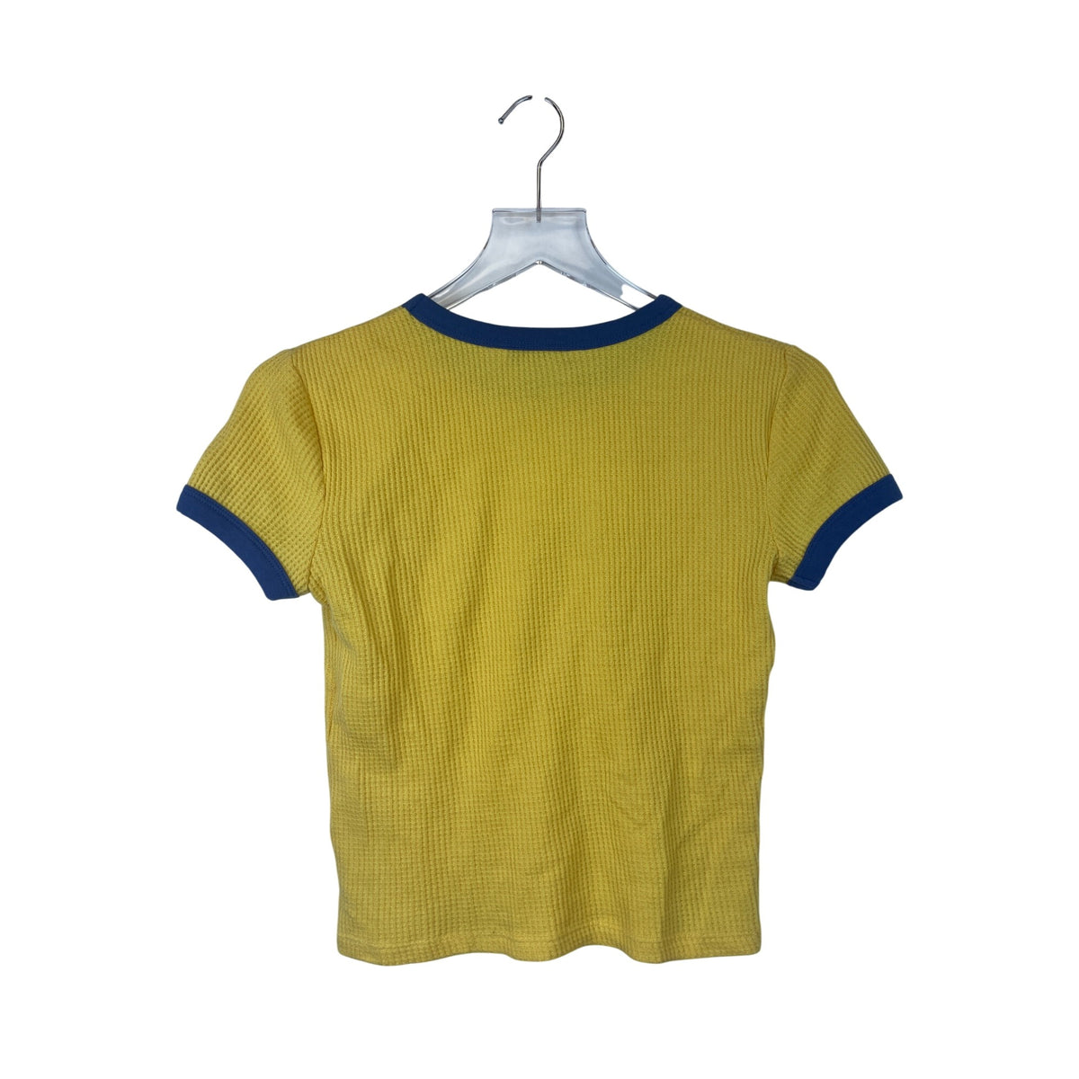 So Womens Yellow Waffle Knit Ringer Daisy Embroidered Crop T-Shirt Size S