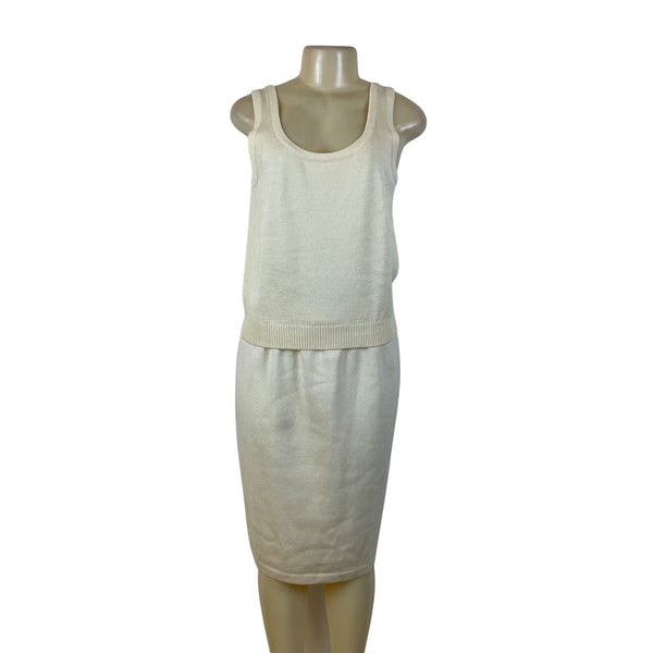 St. John Two Piece Women's Beige Knitted Tank Top & Skirt Set Sleeveless Size 8/10