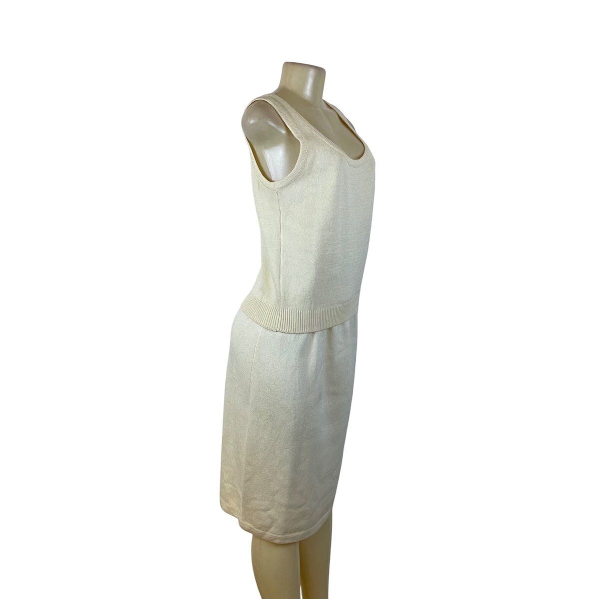 St. John Two Piece Women's Beige Knitted Tank Top & Skirt Set Sleeveless Size 8/10