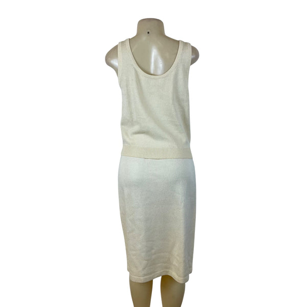 St. John Two Piece Women's Beige Knitted Tank Top & Skirt Set Sleeveless Size 8/10