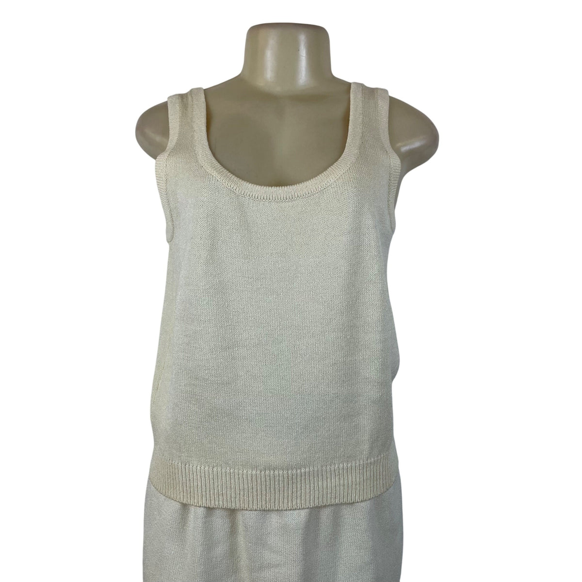 St. John Two Piece Women's Beige Knitted Tank Top & Skirt Set Sleeveless Size 8/10