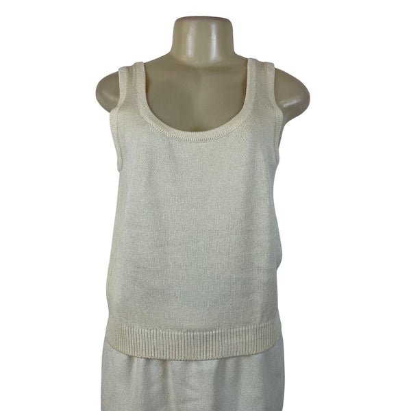 St. John Two Piece Women's Beige Knitted Tank Top & Skirt Set Sleeveless Size 8/10