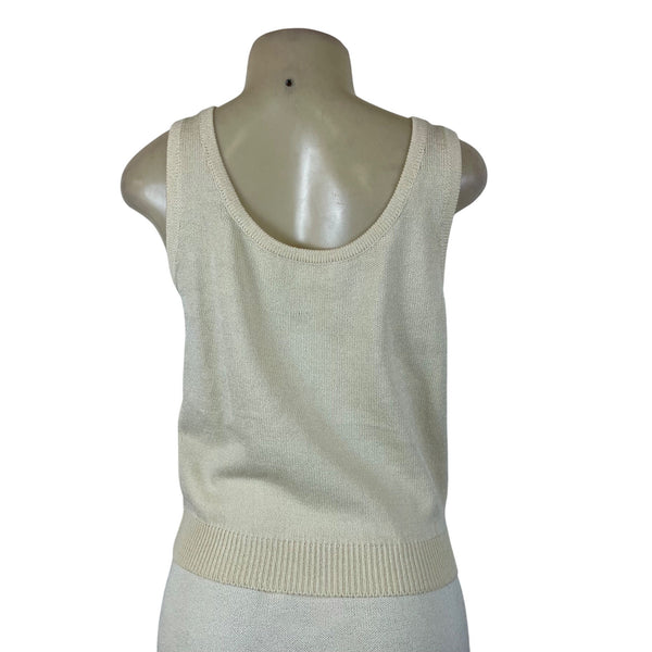 St. John Two Piece Women's Beige Knitted Tank Top & Skirt Set Sleeveless Size 8/10