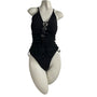 Black Ribbed Lace-Up One-Piece Swimsuit With Adjustable Straps & Side Ties