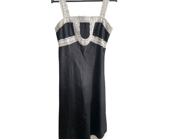 Ann Taylor Loft Womens Black & White Lace Trim Linen Dress Size 4