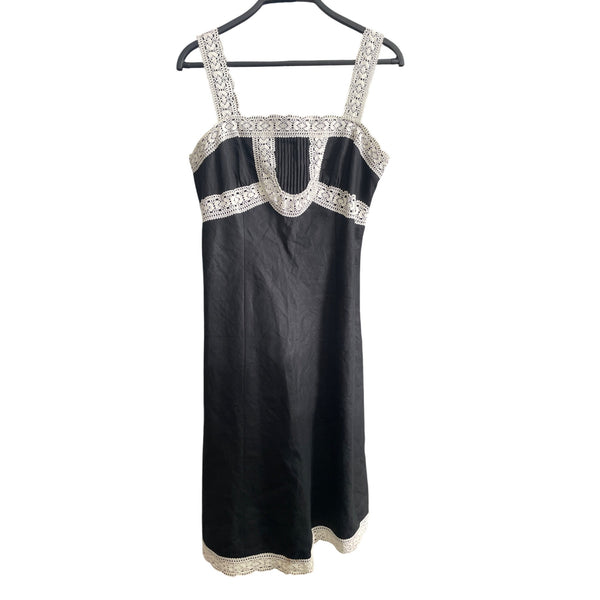 Ann Taylor Loft Womens Black & White Lace Trim Linen Dress Size 4