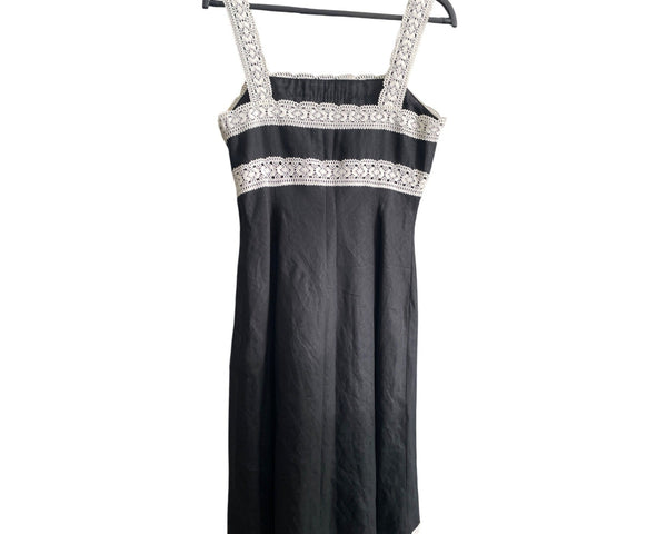 Ann Taylor Loft Womens Black & White Lace Trim Linen Dress Size 4