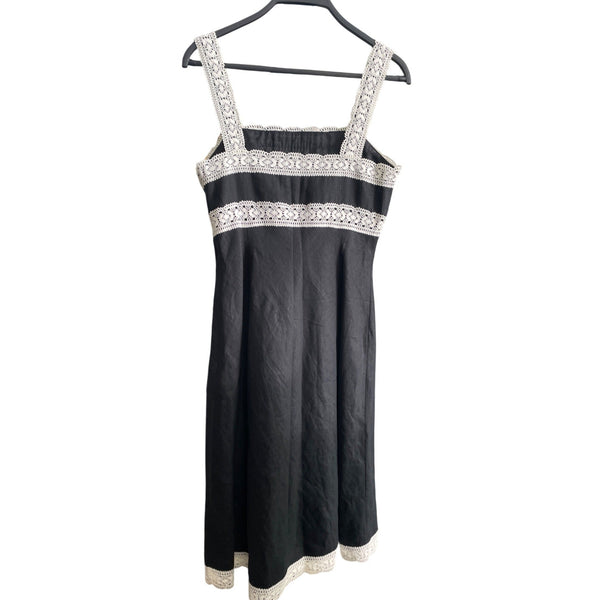 Ann Taylor Loft Womens Black & White Lace Trim Linen Dress Size 4