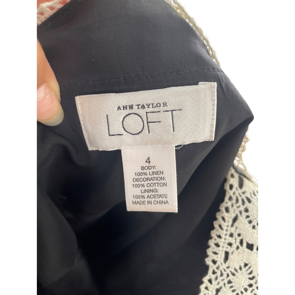 Ann Taylor Loft Womens Black & White Lace Trim Linen Dress Size 4