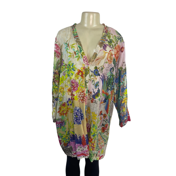 Johnny Was Floral Patchwork Button-Down Tunic Top Multicolor Size XXL