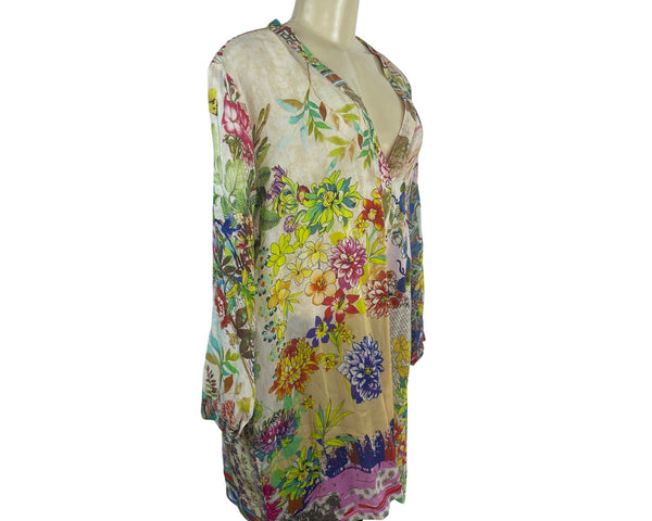 Johnny Was Floral Patchwork Button-Down Tunic Top Multicolor Size XXL