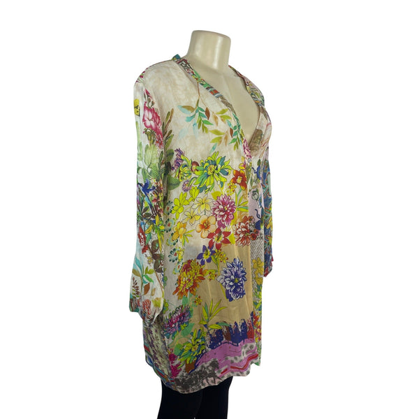 Johnny Was Floral Patchwork Button-Down Tunic Top Multicolor Size XXL