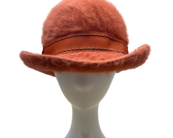 Vintage Kangol Angora Wool Orange Fuzzy Bucket Hat Made In England