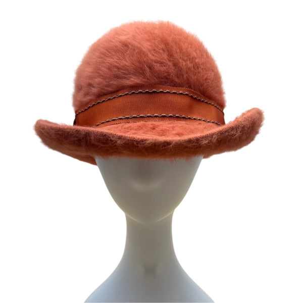 Vintage Kangol Angora Wool Orange Fuzzy Bucket Hat Made In England