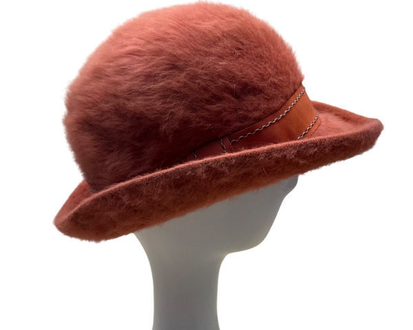 Vintage Kangol Angora Wool Orange Fuzzy Bucket Hat Made In England