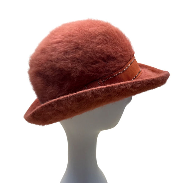 Vintage Kangol Angora Wool Orange Fuzzy Bucket Hat Made In England