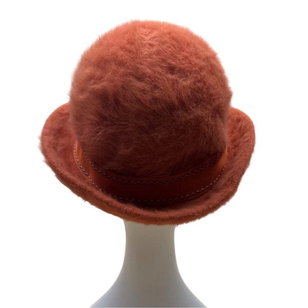 Vintage Kangol Angora Wool Orange Fuzzy Bucket Hat Made In England