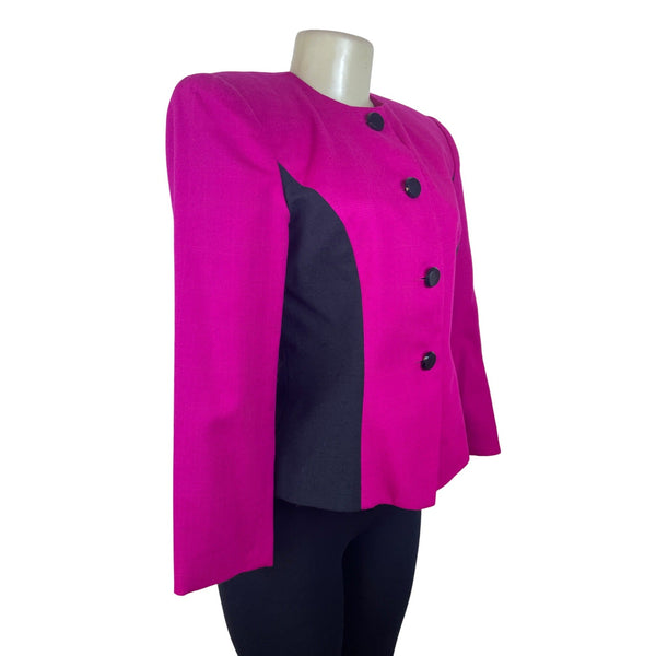 Vintage Kasper Womens Fuchsia & Black Button Blazer Stylish Design Size 4