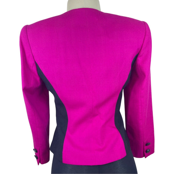 Vintage Kasper Womens Fuchsia & Black Button Blazer Stylish Design Size 4