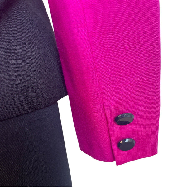Vintage Kasper Womens Fuchsia & Black Button Blazer Stylish Design Size 4