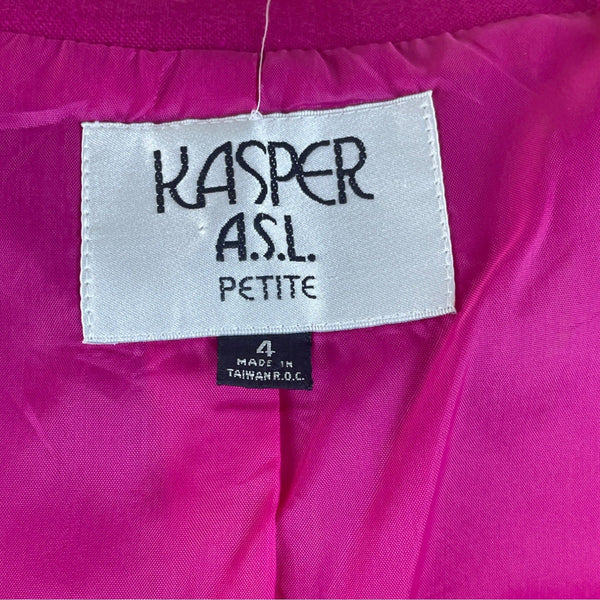 Vintage Kasper Womens Fuchsia & Black Button Blazer Stylish Design Size 4