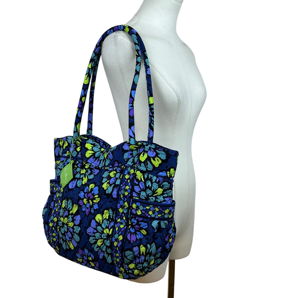 Vera Bradley Women’s Indigo Pop Flowers Pattern Campus Tote Bag Size M