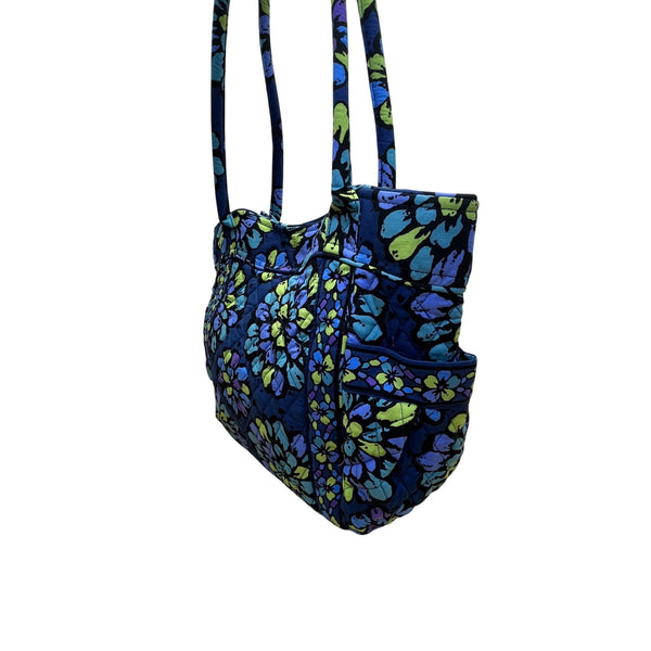 Vera Bradley Women’s Indigo Pop Flowers Pattern Campus Tote Bag Size M
