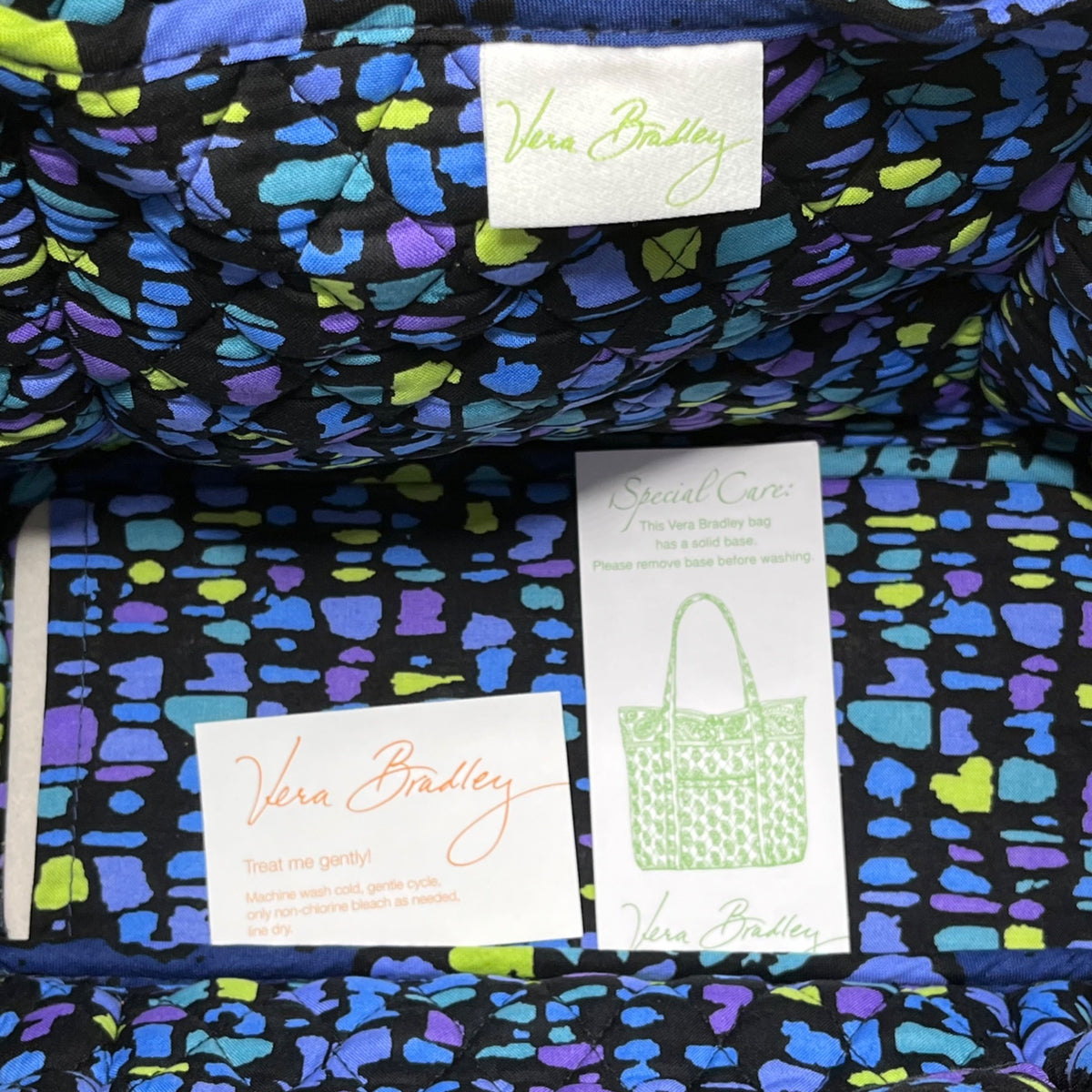 Vera Bradley Women’s Indigo Pop Flowers Pattern Campus Tote Bag Size M