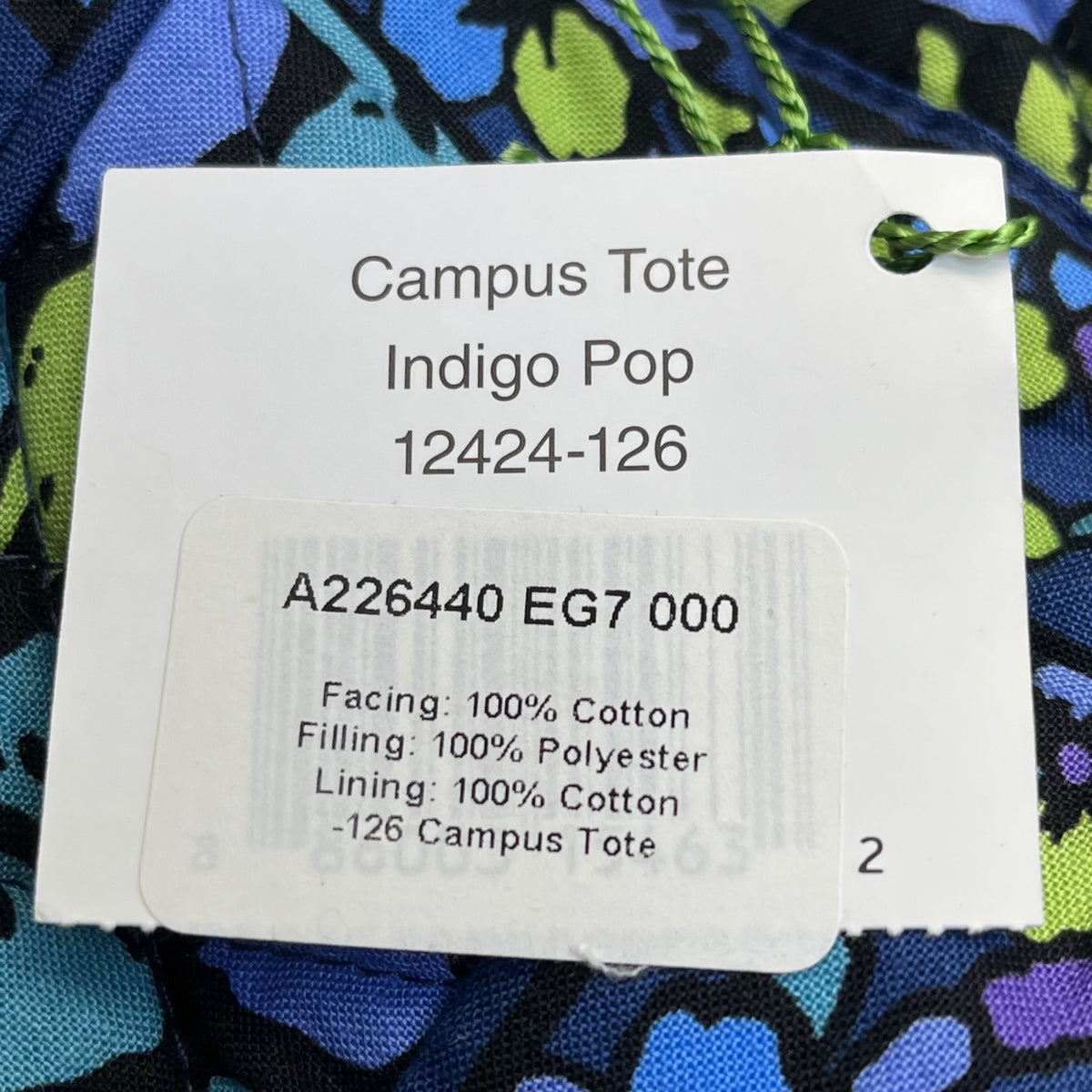 Vera Bradley Women’s Indigo Pop Flowers Pattern Campus Tote Bag Size M