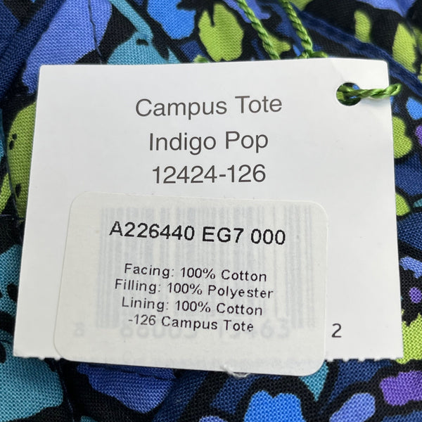Vera Bradley Women’s Indigo Pop Flowers Pattern Campus Tote Bag Size M