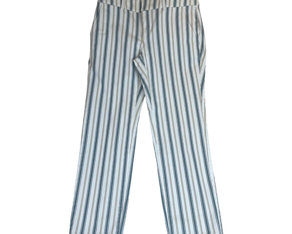 Loft Women's White Striped High Rise & Straight Fit The Kick Crop Jeans Sz 2