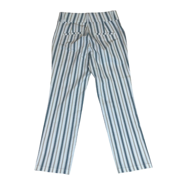 Loft Women's White Striped High Rise & Straight Fit The Kick Crop Jeans Sz 2