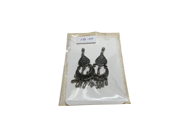 Antique Silver Womens Dangly Boho Statement Earrings Lightweight Alloy Design