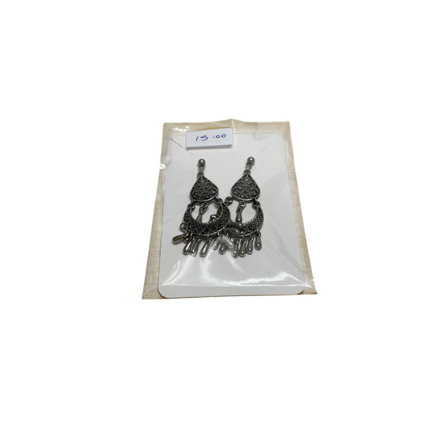 Antique Silver Womens Dangly Boho Statement Earrings Lightweight Alloy Design