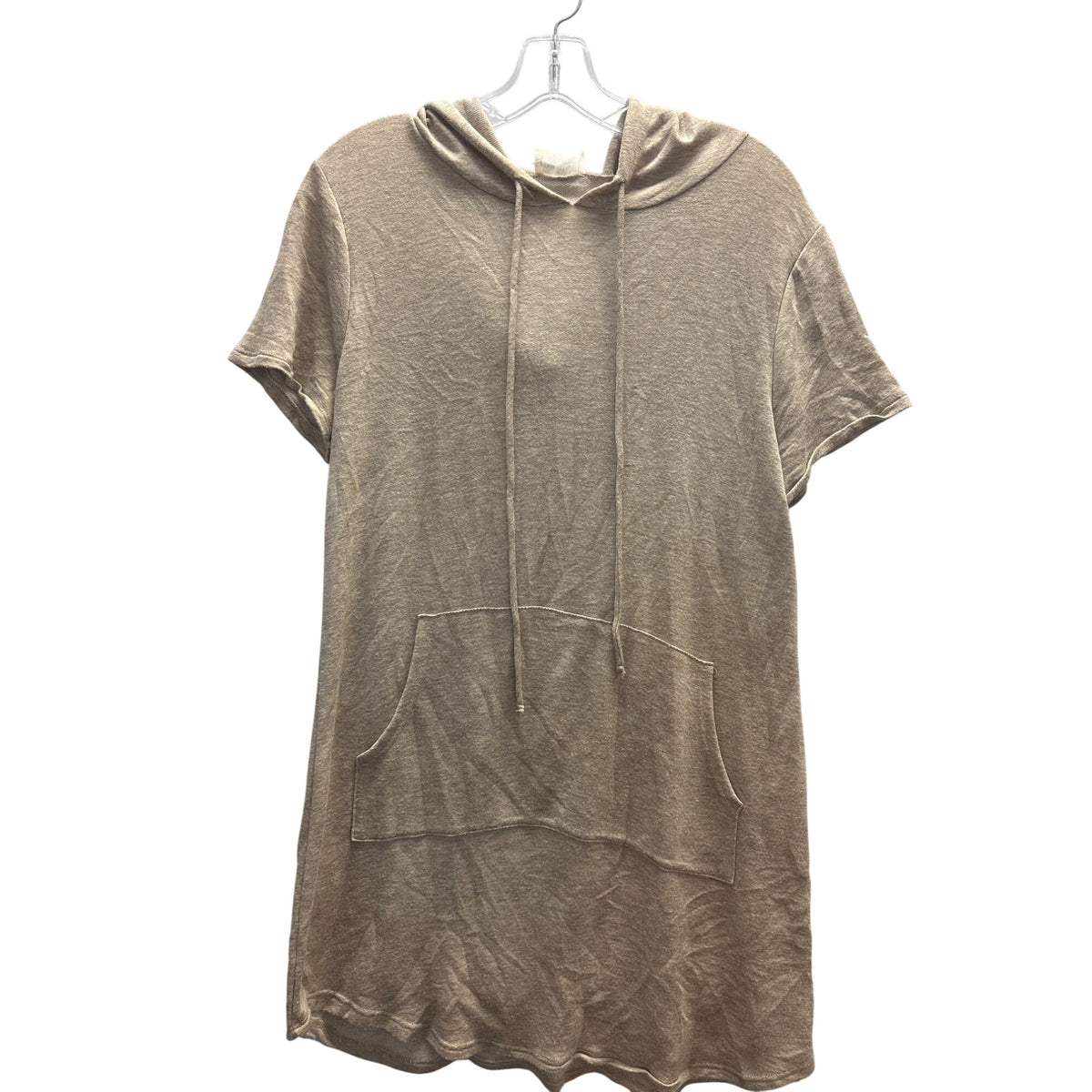 Made With Love Womens Beige Cotton Blend Short Sleeve Hooded Tunic Dress Size S