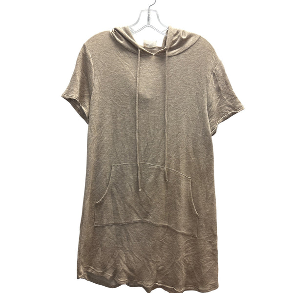 Made With Love Womens Beige Cotton Blend Short Sleeve Hooded Tunic Dress Size S