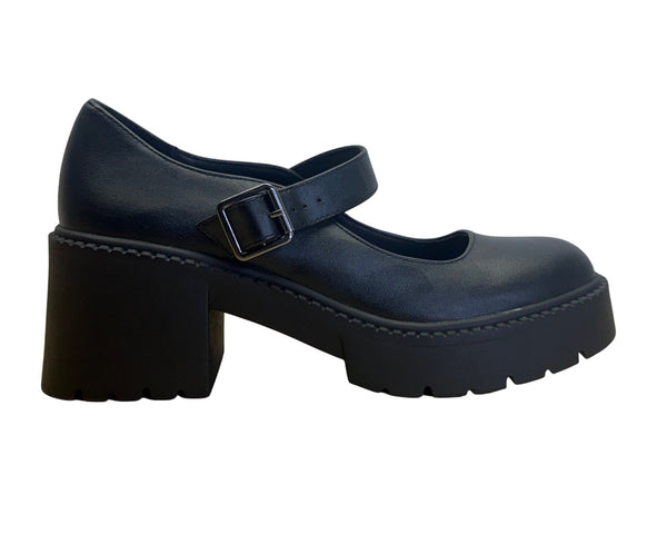 Madden NYC Women’s Black Lug Sole Adjustable Strap Mary Jane Shoes Size 8.5 US